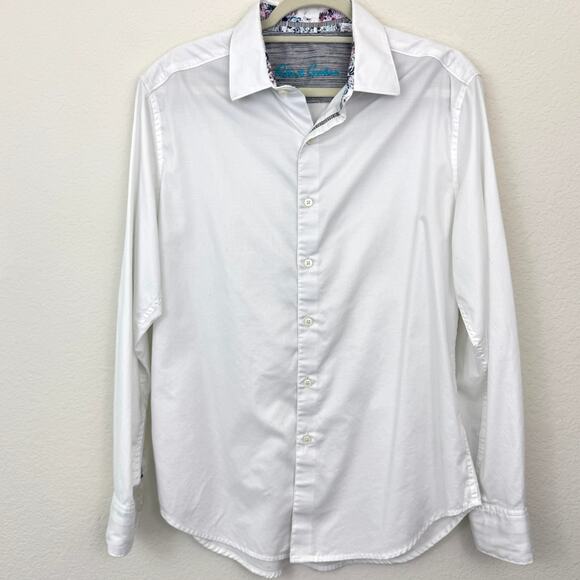 Robert Graham Mens Long Sleeve Button Shirt Size M Flip Cuff Floral Cotton White - Picture 1 of 7
